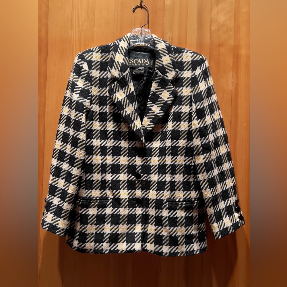 Escada Checkered Blazer in Black, White, and Gold
